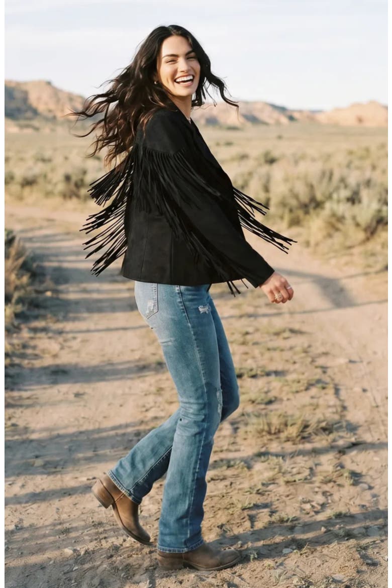 Fringe Long Sleeve Jacket, Alternate, color, BLACK