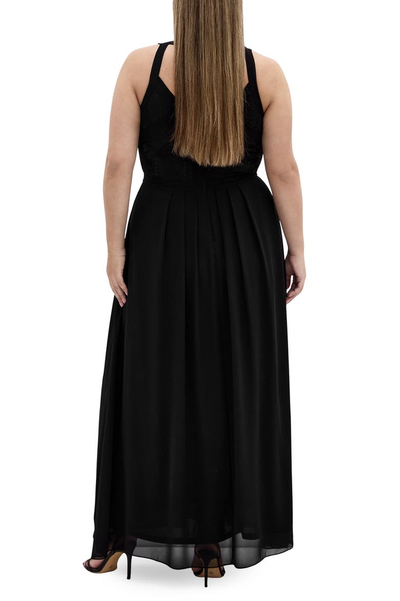 Lace Bodice Pleated Dress, Alternate, color, BLACK