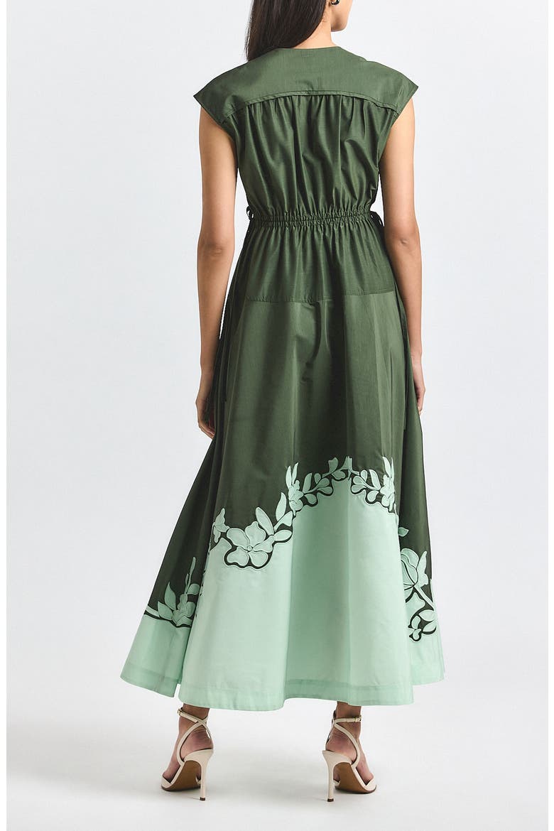 Nara Placed Floral Appliqué Poplin Dress, Alternate, color, FATIGUE-SEAFOAM