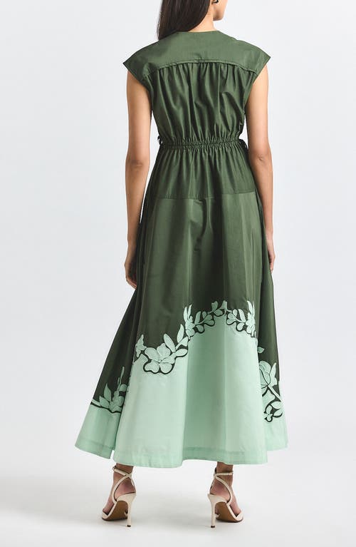 Derek Lam 10 Crosby Nara Placed Floral Appliqué Poplin Dress In Green