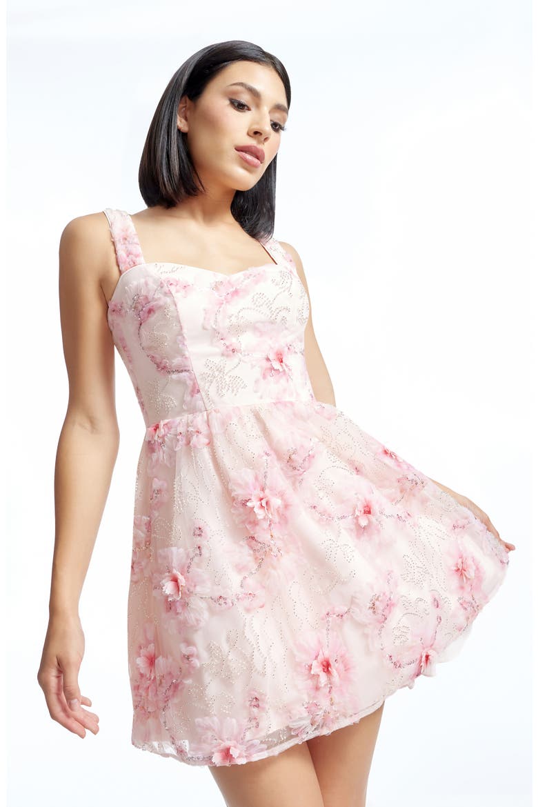Melanie Embellished Floral Appliqué Cocktail Minidress, Alternate, color, SOFT PINK MULTI