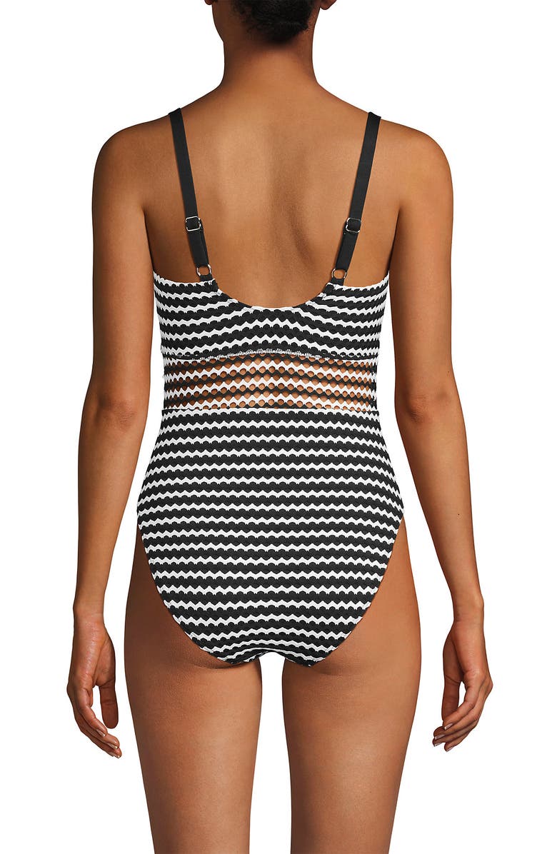 Lands' End Crochet Square Neck High Leg One Piece Swimsuit, Alternate, color, Black/White