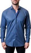 Maceoo Einstein Maze Gingham Blue Contemporary Fit Button-Up Shirt