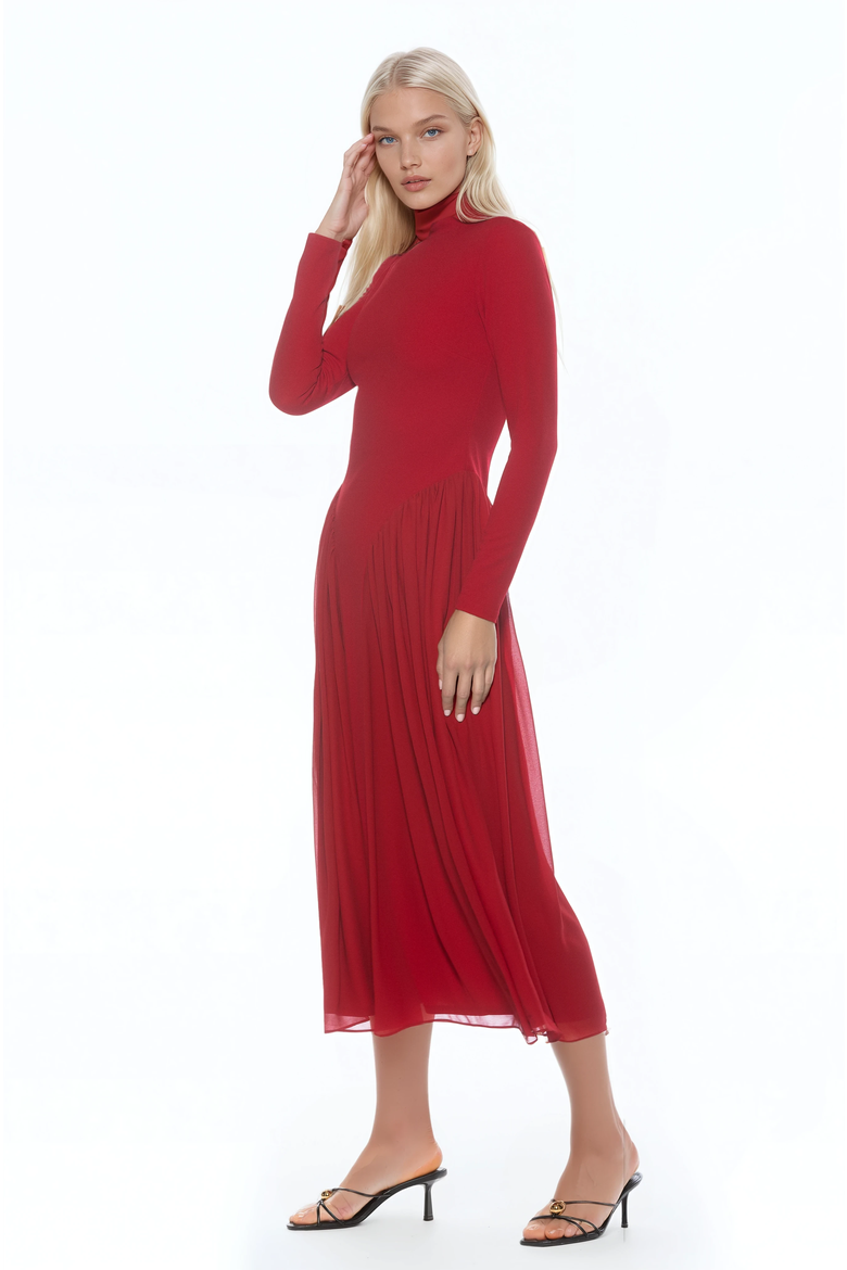 ODETTE MOCKNECK MIDI DRESS, Alternate, color, BURGUNDY