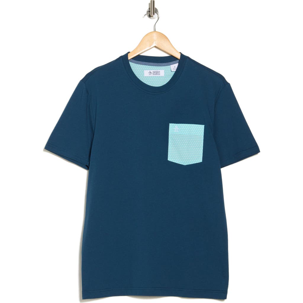Original Penguin Mini Floral Pocket Cotton Jersey T-shirt In Blue Wing Teal