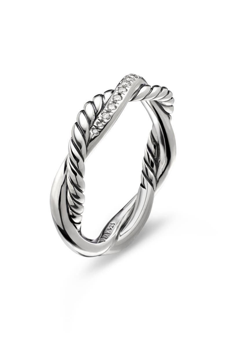 David Yurman Petite Infinity Twisted Ring with Pavé Diamonds in Sterling Silver, Alternate, color, Diamond/ Silver