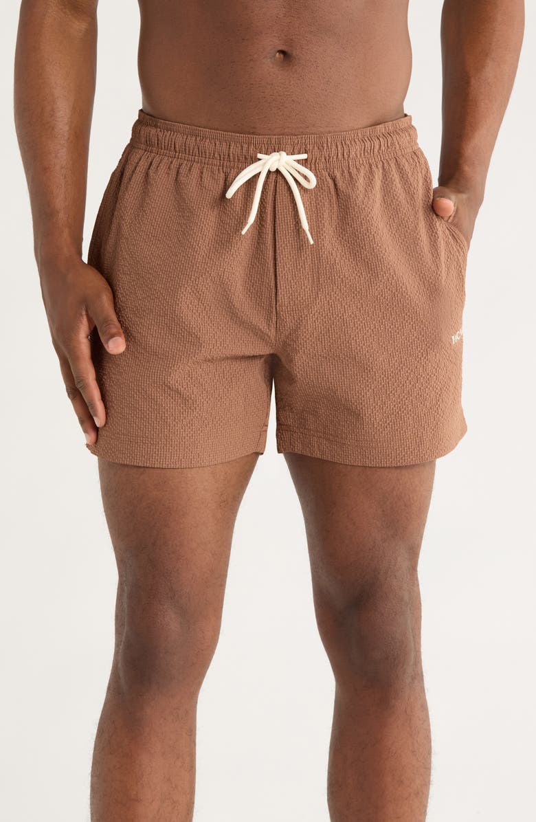 PacSun Solid Seersucker Swim Trunks, Main, color, Acorn