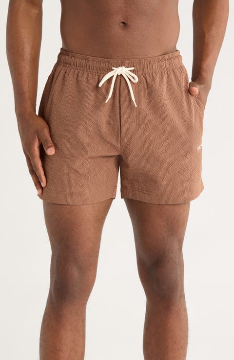Solid Seersucker Swim Trunks