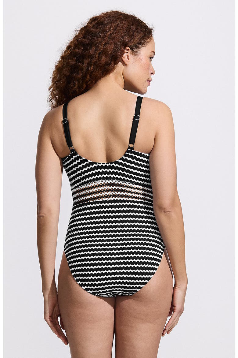 Crochet Square Neck High Leg One Piece Swimsuit, Alternate, color, Black/White