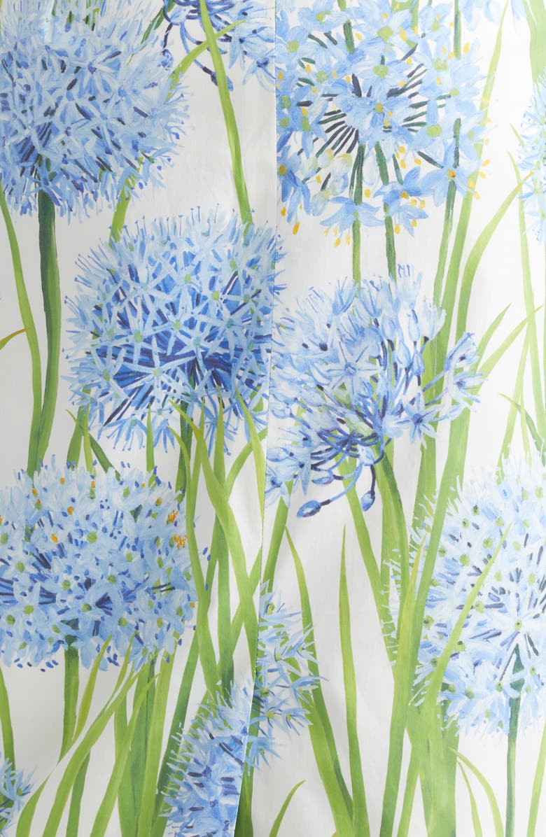 Oscar de la Renta Allium Cotton Stretch Poplin Belted Midi Dress, Alternate, color, Blue/ White