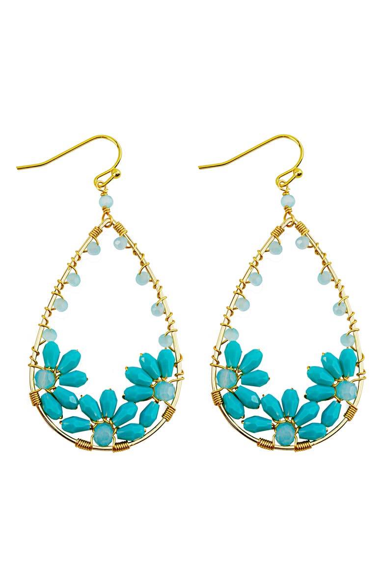 Panacea Crystal Flower Teardrop Earrings, Main, color, Blue