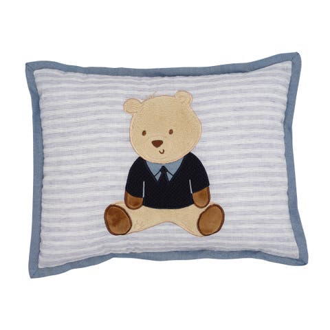 Blue Sweater Bear Decorative Pillow with Custom Applique