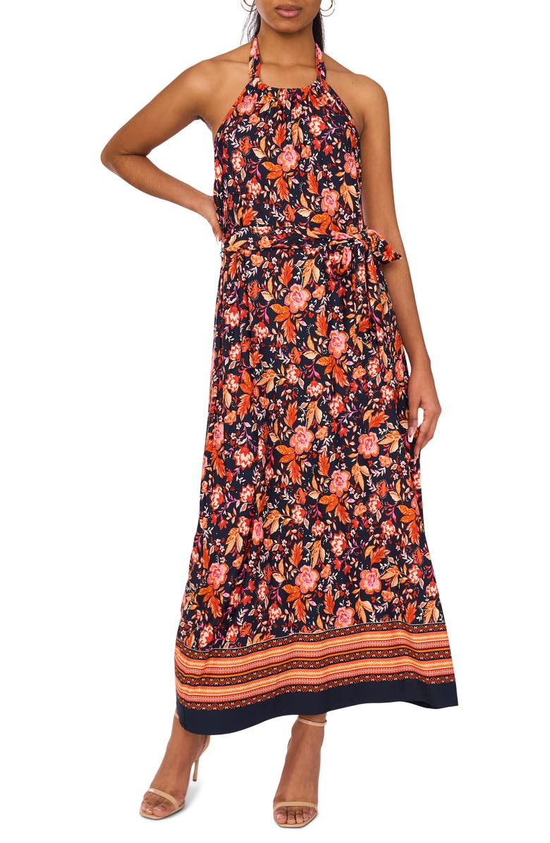 Halogen<sup>®</sup> Tie Waist Halter Maxi Dress, Main, color,