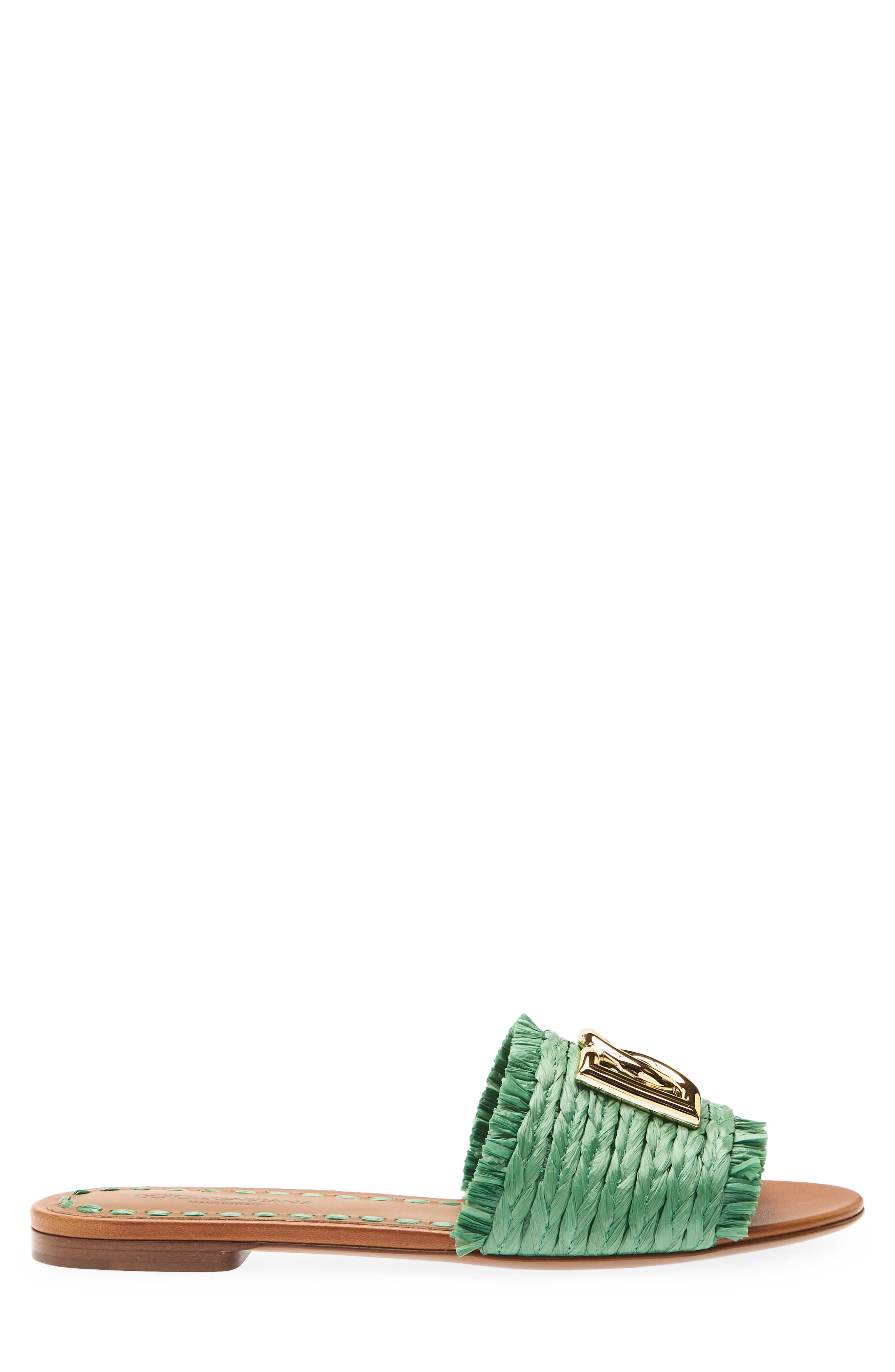 DG Logo Raffia Slide Sandal, Alternate, color, 8B606 VERDE/ SABBIA