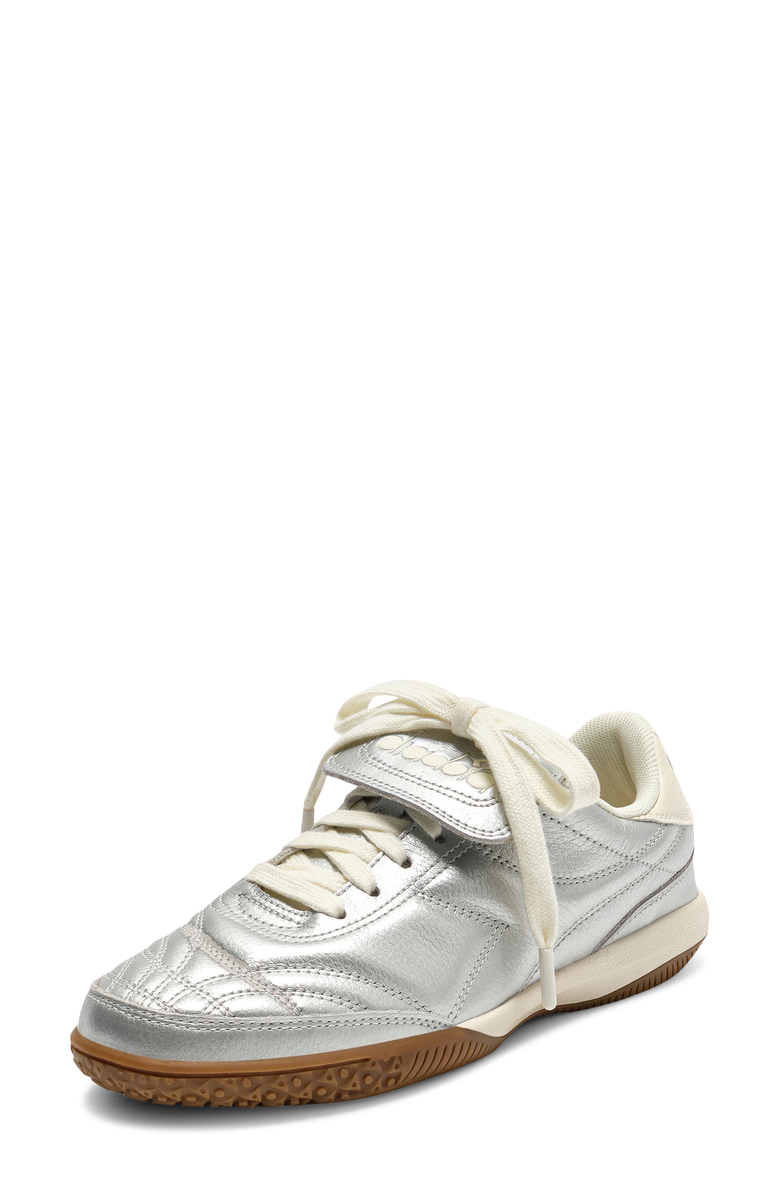 Diadora Gold Indoor Metallic Leather Sneaker, Main, color, Silver