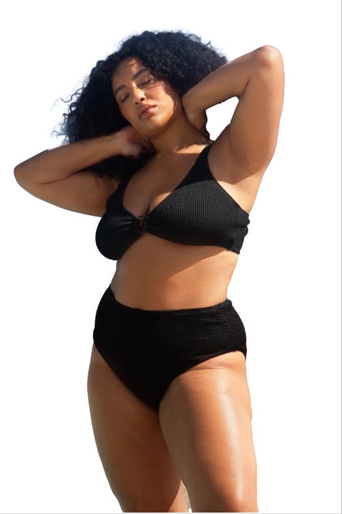 Fashion-szn Curve Curve Crinkle Trim Detail Bikini Set In Black