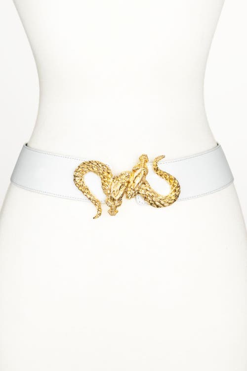 Raina Belts Lauren Leaf Buckle Leather Belt In White