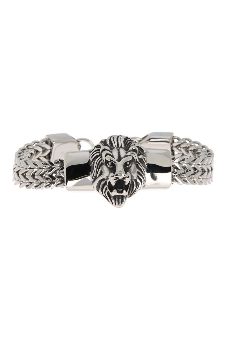 Lion Head Station Bracelet, Main, color, METALLIC