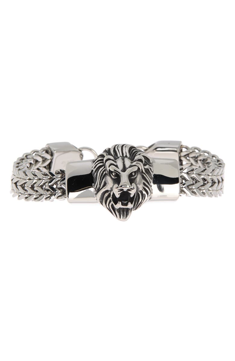 HMY JEWELRY Lion Head Station Bracelet, Main, color, Metallic