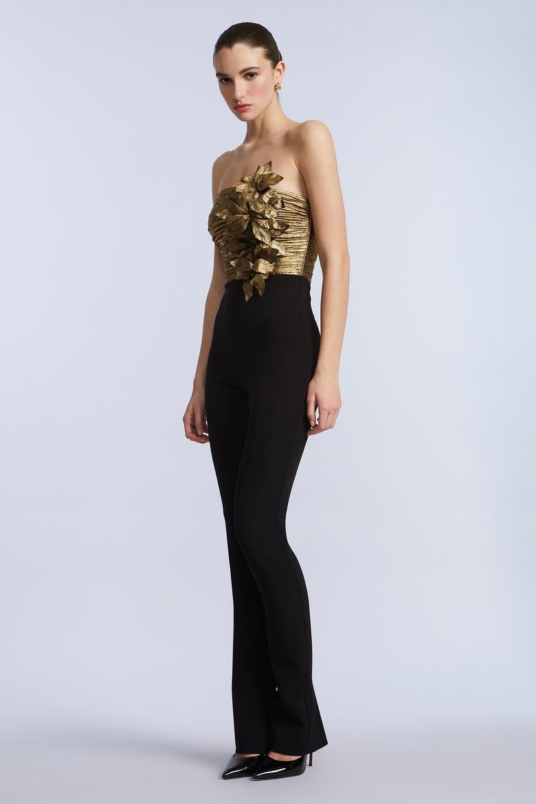 Flower Detail Jumpsuit, Alternate, color, Gold & Black Combo