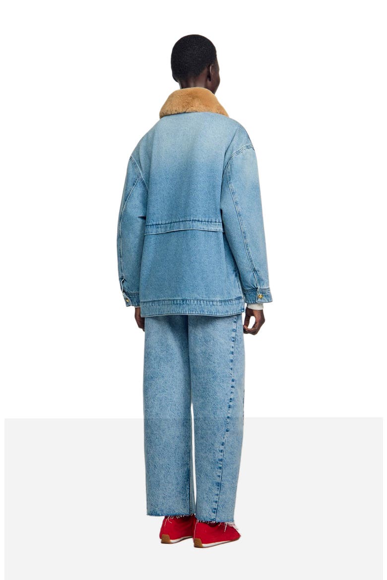 Denim coat with faux fur collar, Alternate, color, Blue jean
