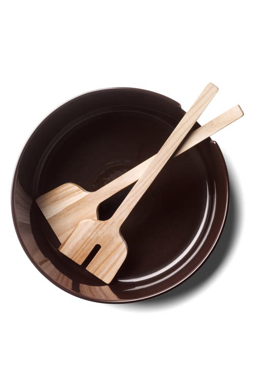 Lsa Collective Salad Glass Bowl With Wooden Servers In Brown