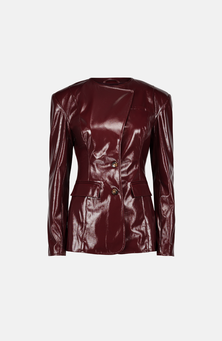 SAEMDI Sculptural Faux Leather Suit Jacket, Main, color, Burgundy