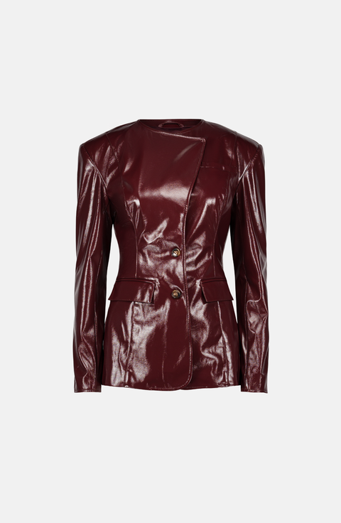 Sculptural Faux Leather Suit Jacket