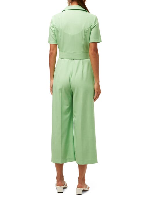 Shop Trina Turk Jannise 3 Plaid Cropped Jumpsuit In Grass Court Green/whitewash