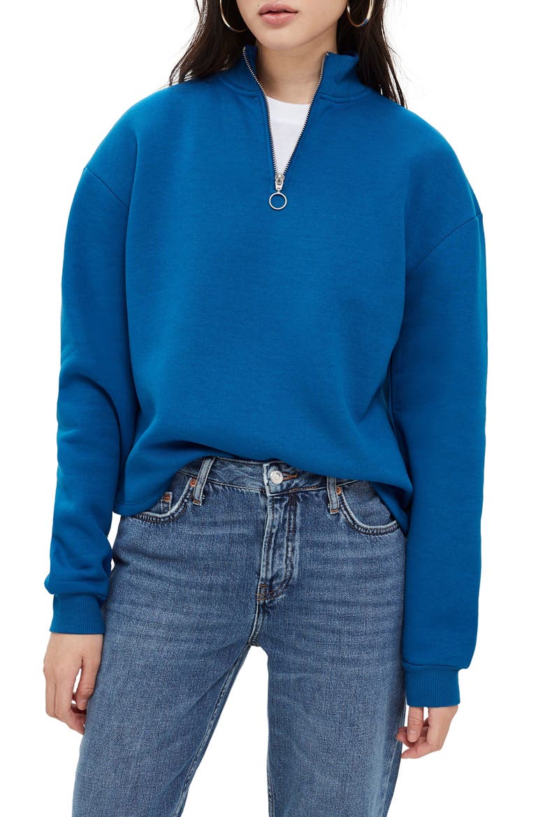 Zip Funnel Neck Sweatshirt, Main, color, BLUE