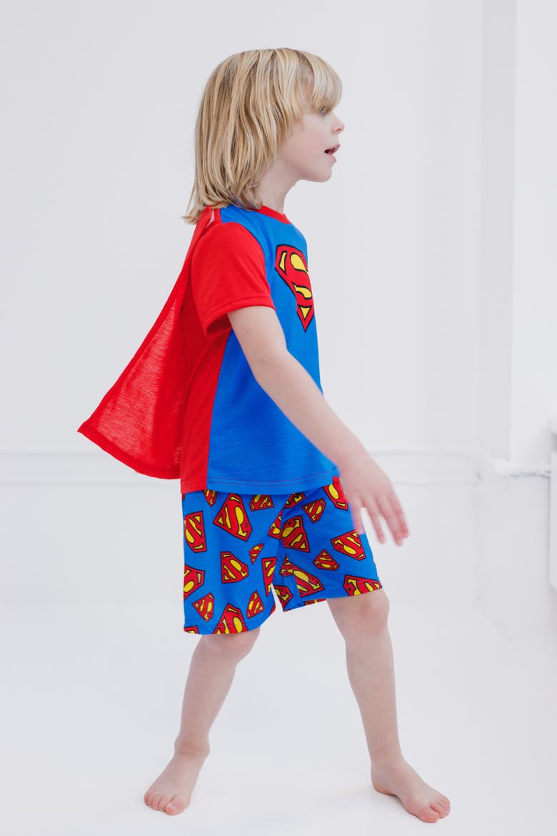 Justice League Pajama Shirt and Shorts Set with Cape, Alternate, color, Blue Red Superman
