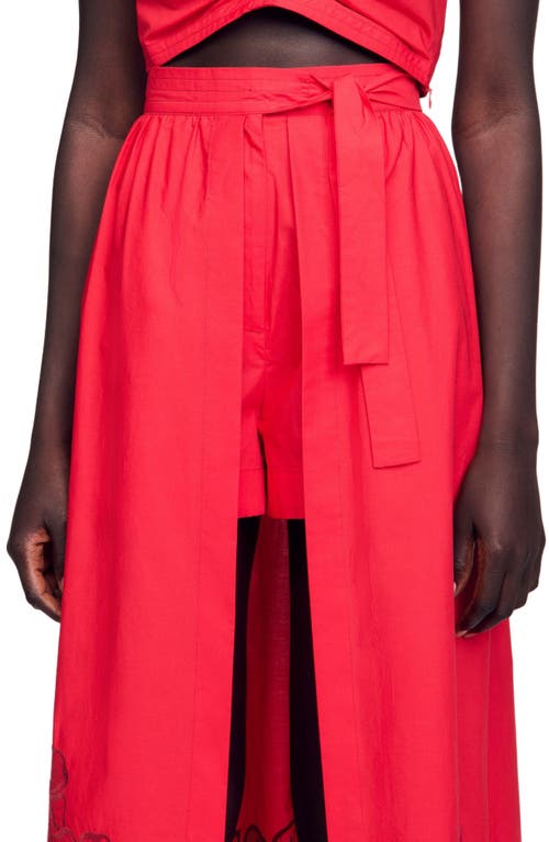Sandro Cotton-blend Floral Skort In Red