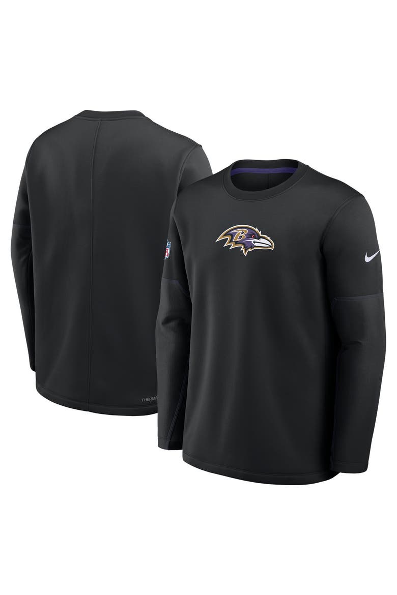 Men's Nike Black Baltimore Ravens Sideline Coaches Team Present Midweight Therma-FIT Sweatshirt, Main, color, Black