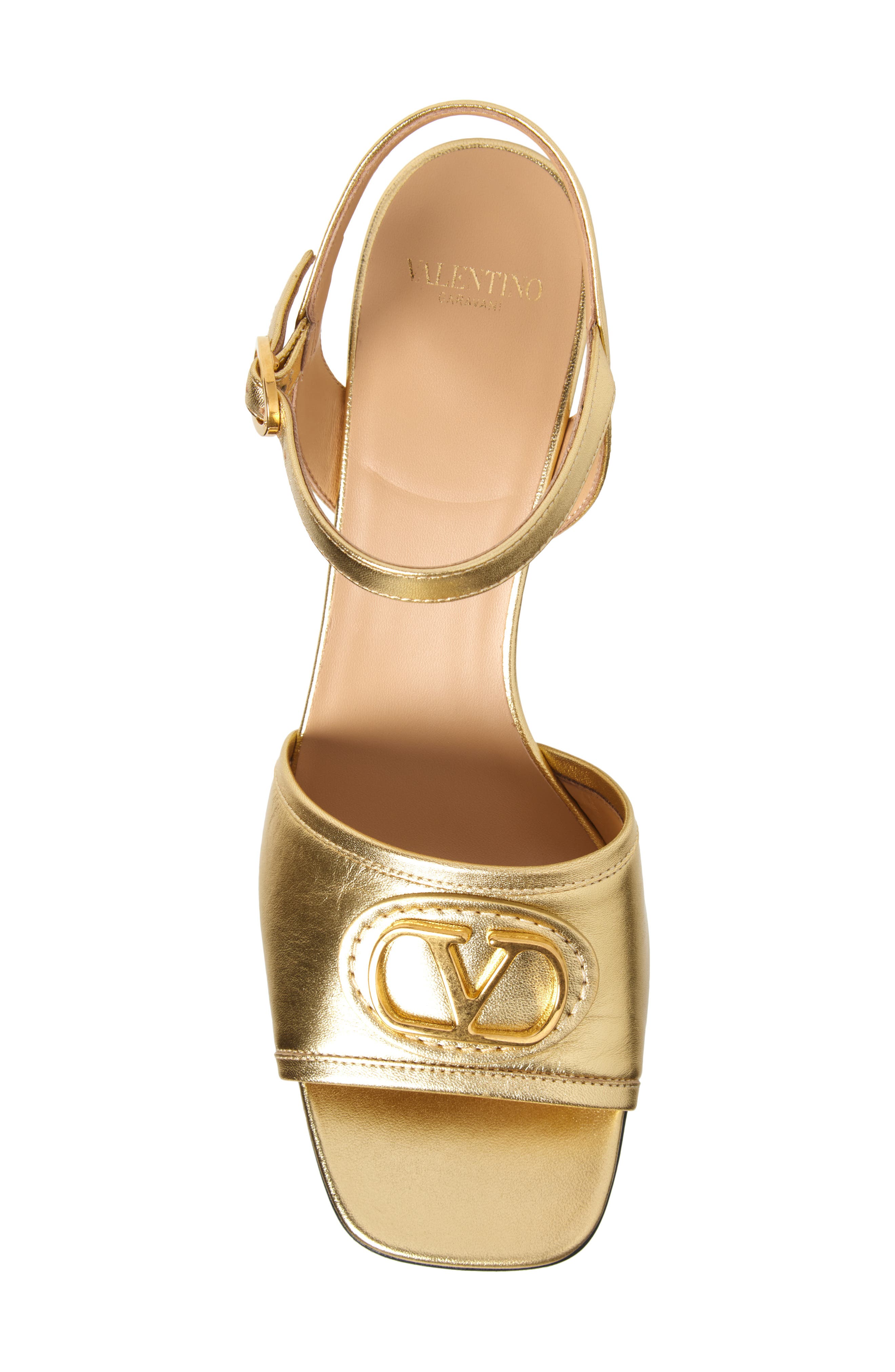 Valentino Garavani VLOGO Signature Metallic Leather Sandal, Alternate, color, Antique Brass
