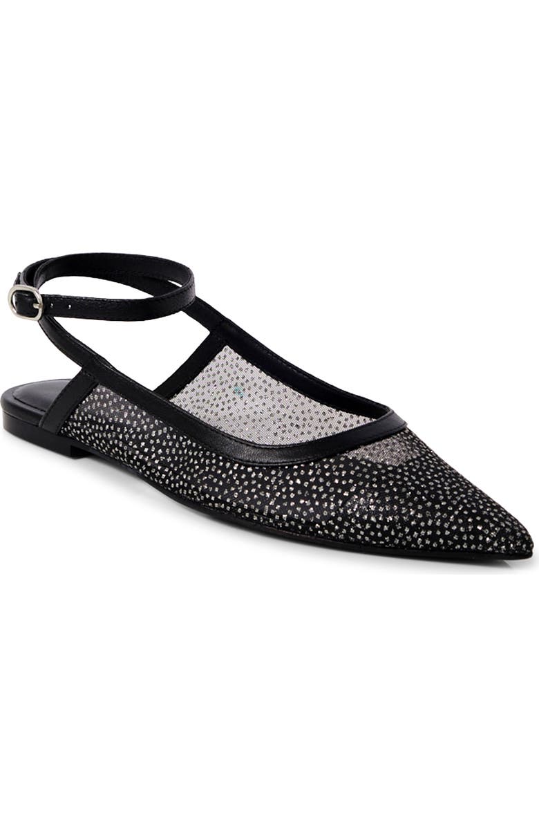 Free People Jules Glitter Mesh Pointed Toe Ankle Strap Flat, Main, color, Black