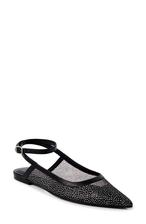 Jules Glitter Mesh Pointed Toe Ankle Strap Flat (Women)