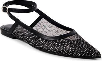 Jules Glitter Mesh Pointed Toe Ankle Strap Flat