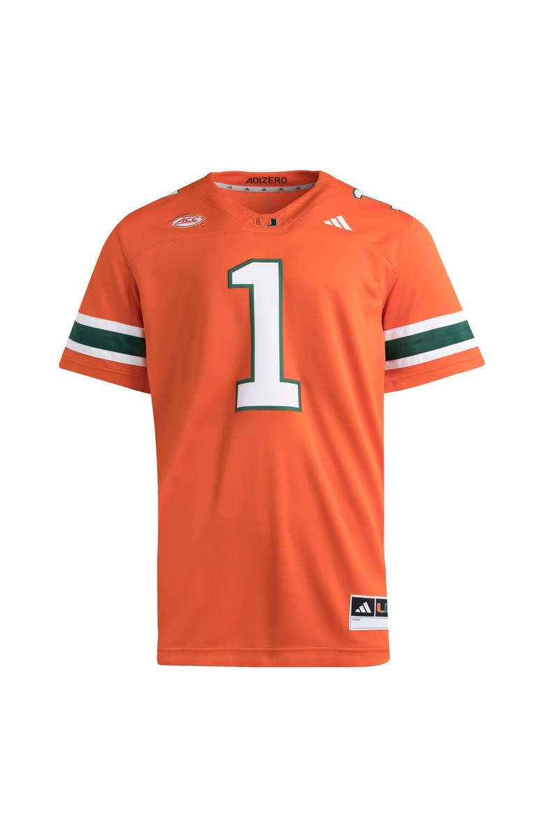 adidas Men's adidas #1 Orange Miami Hurricanes Premier Jersey, Alternate, color,