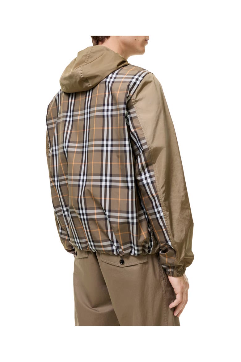 Check Trim Nylon Newport Hooded Jacket, Alternate, color, FINCH BROWN
