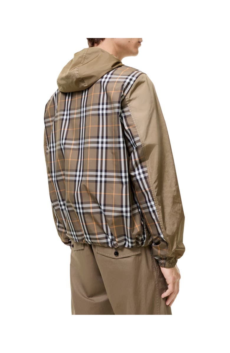 Burberry Check Trim Nylon Hooded Jacket, Alternate, color, Finch Brown