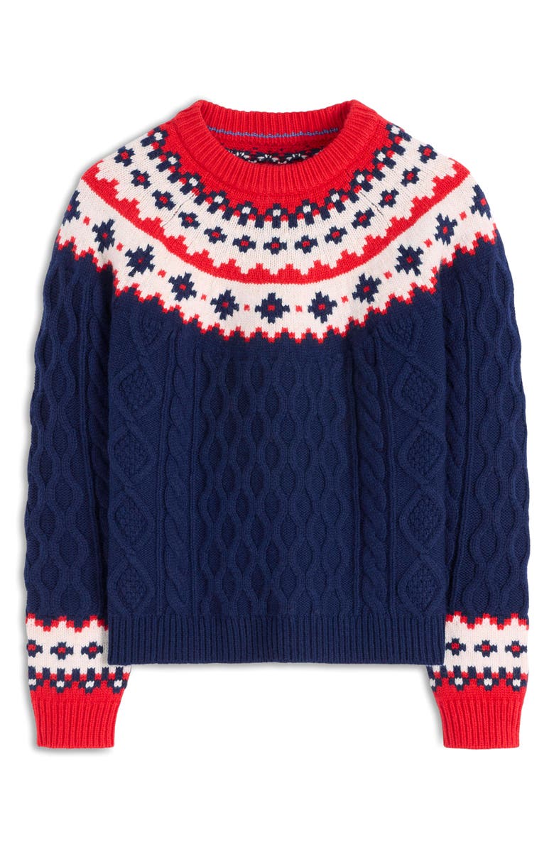 Boden Eleanor Fair Isle Crewneck Sweater, Main, color, Navy Cable