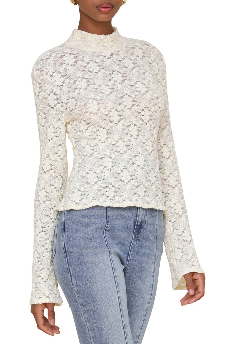 Lace Turtleneck Top, Alternate, color, CREAM