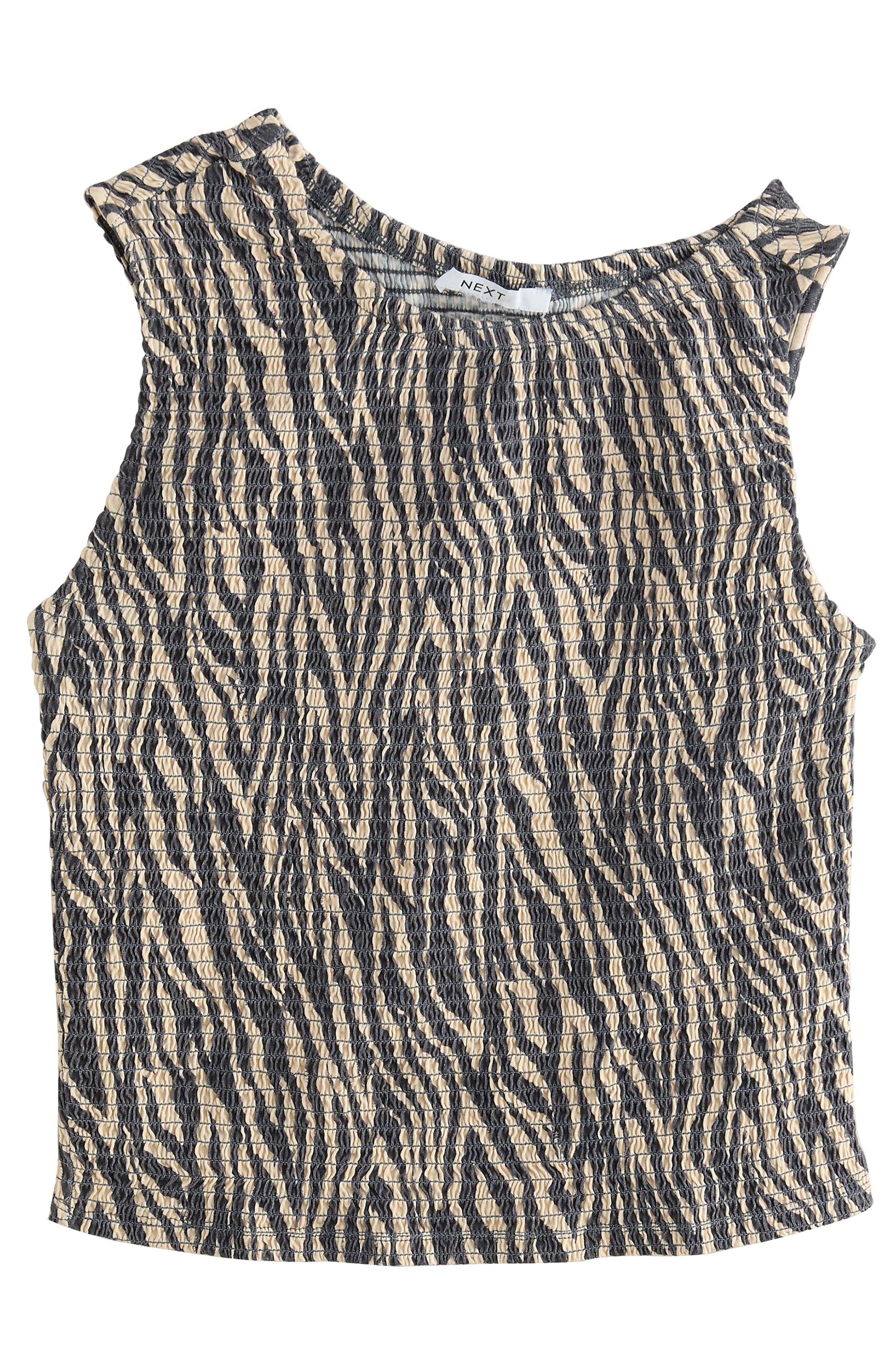 NEXT Asymmetric Sleeveless Shirred Top in Grey 