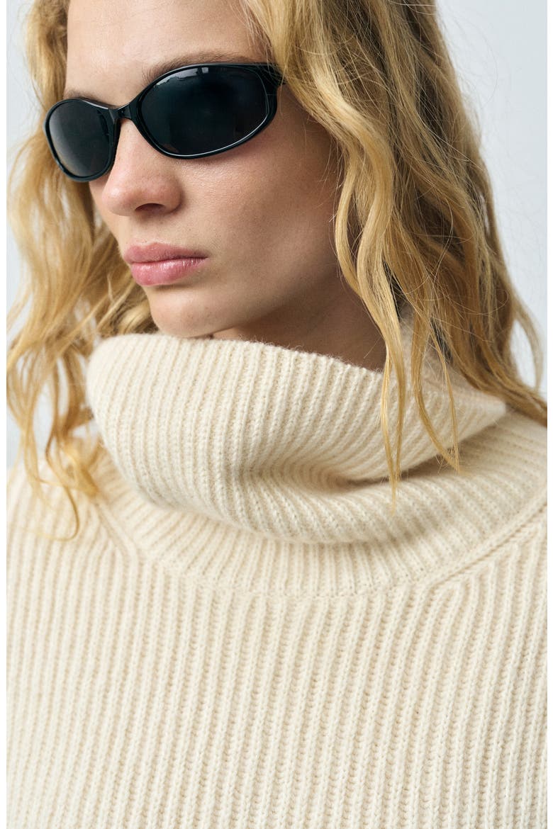 Tappeito Turtleneck Cotton & Wool Rib Sweater, Alternate, color, ECRU