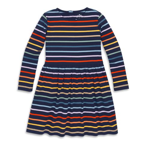 Kids Long Sleeve Perfect Pocket Dress In Rainbow Stripe