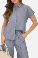 Blu Pepper Stripe Cotton & Linen Button-Up Shirt