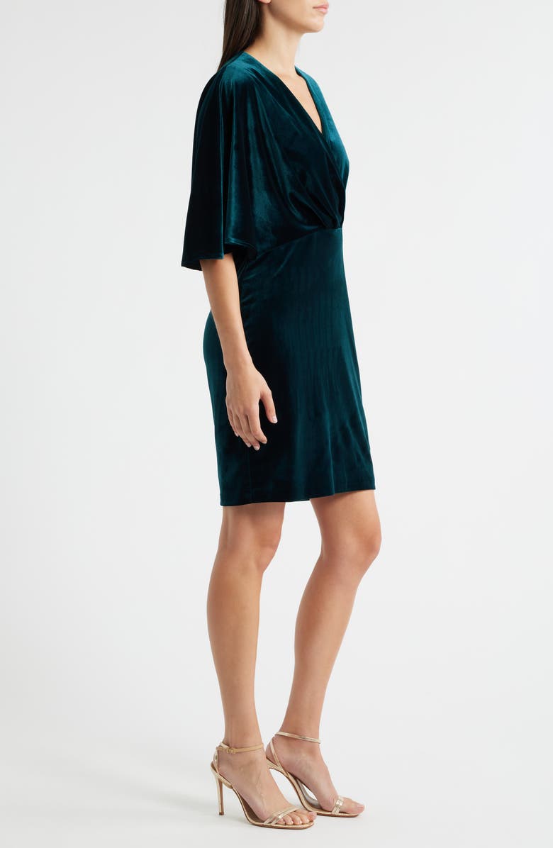 Eliza J Dolman Sleeve Velvet Sheath Dress, Alternate, color, Hunter