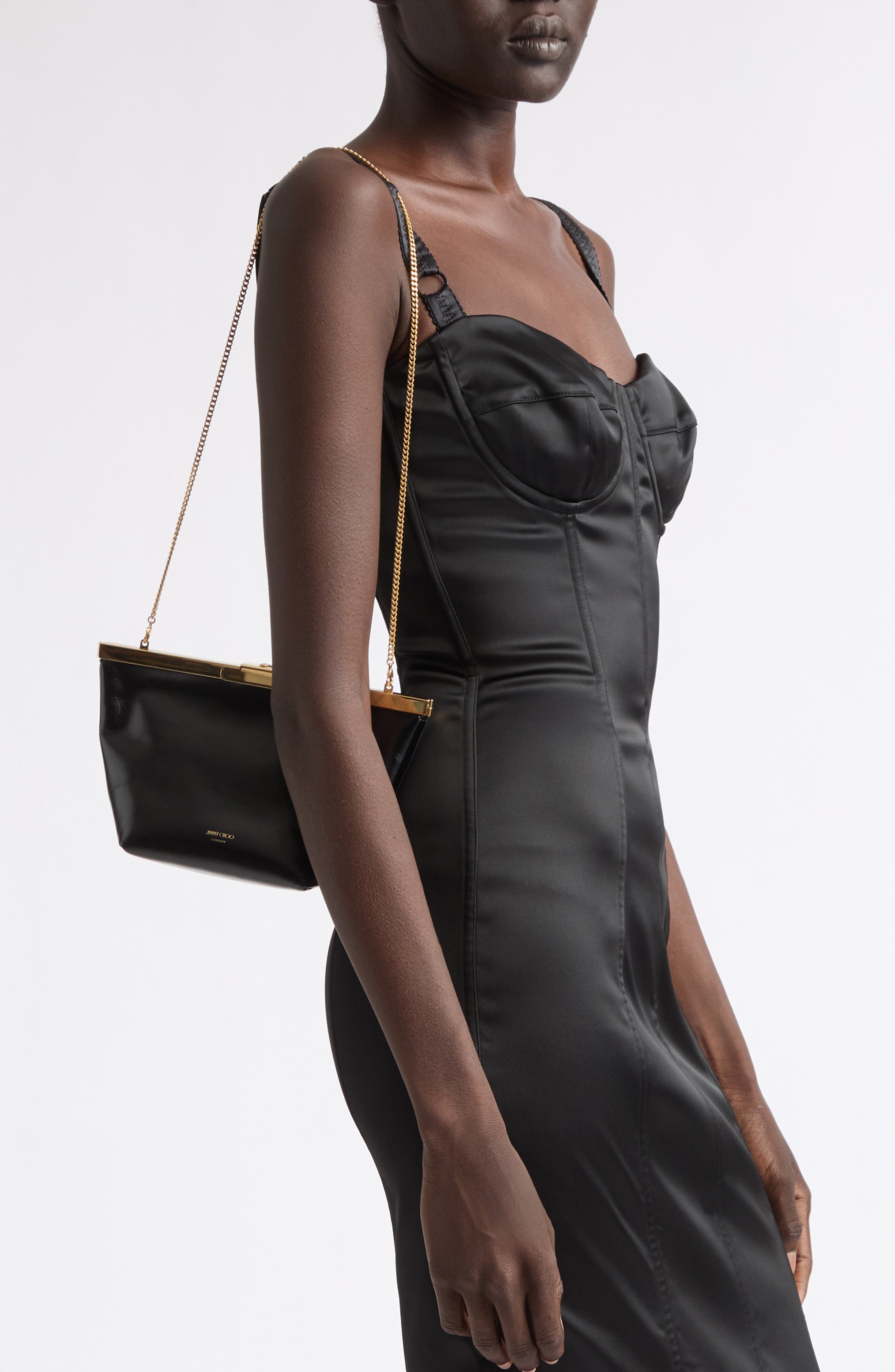 Ganache Leather Clutch, Alternate, color, BLACK/ GOLD