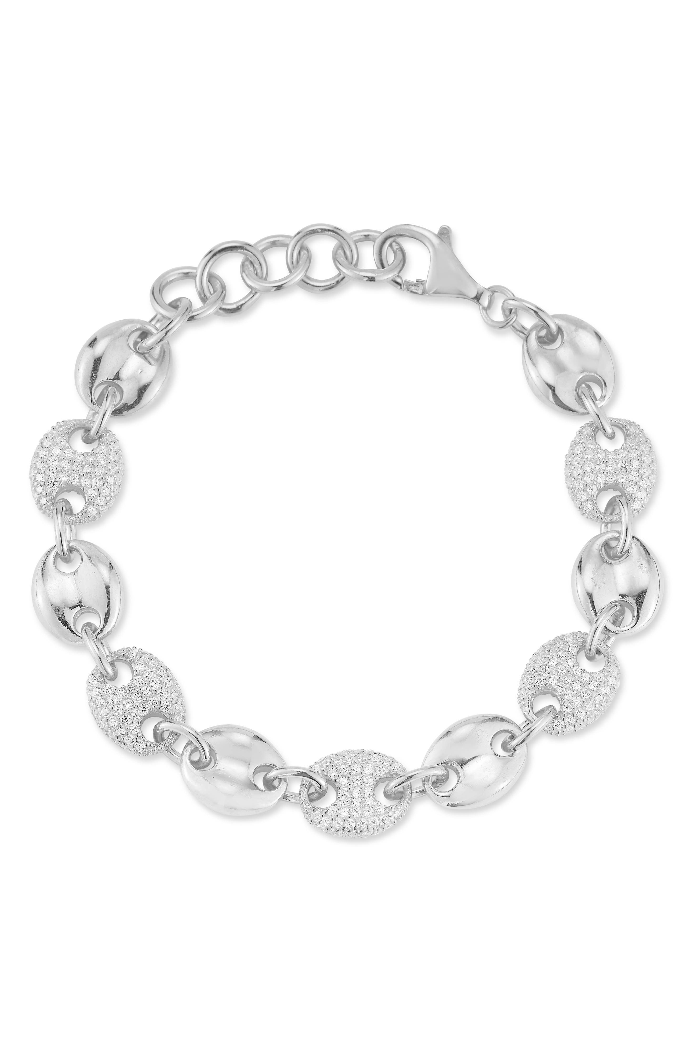 Pavé Cubic Zirconia Puffed Mariner Bracelet