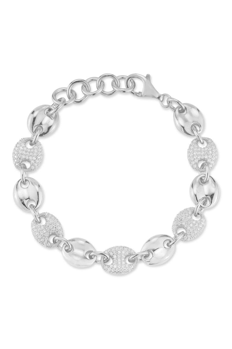 Pavé Cubic Zirconia Puffed Mariner Bracelet, Main, color, SILVER